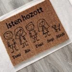 Családi kókuszrost lábtörlő figurákkal és nevekkel