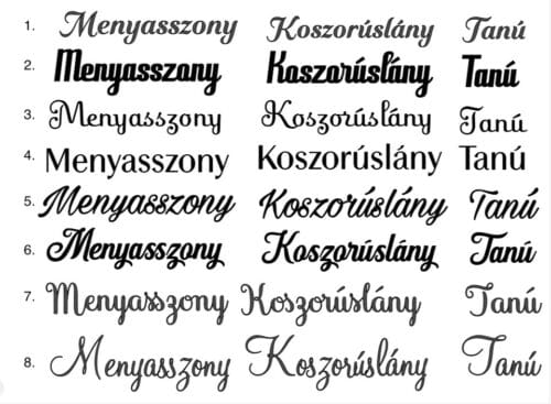 Betűtípus a köntösökhöz.