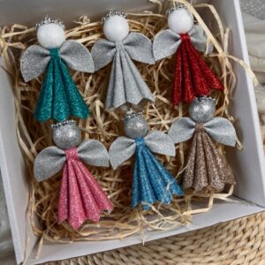 Csillámos dekorgumi angyalka 6 darab vegyes