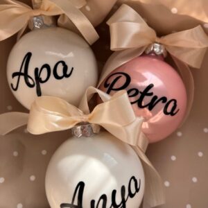 Névre szóló karácsonyfadísz 8 cm üveg gömb